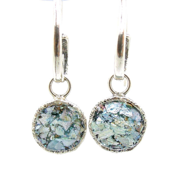 Earrings - Swirl Shaped Silver Dangle Earring With Roman Glass