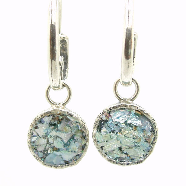 Earrings - Swirl Shaped Silver Dangle Earring With Roman Glass