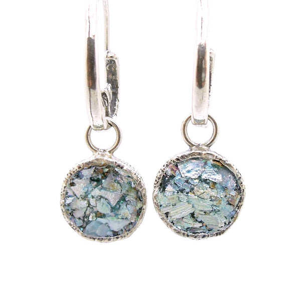 Earrings - Swirl Shaped Silver Dangle Earring With Roman Glass