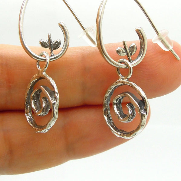 Earrings - Swirl Shaped Sterling Silver Dangle Earring