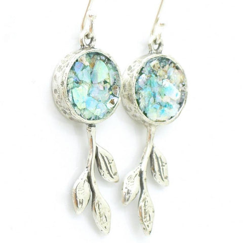 Earrings - Tree Branch Sterling Silver And Roman Glass Earrings