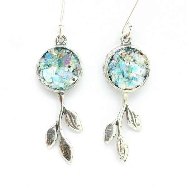 Earrings - Tree Branch Sterling Silver And Roman Glass Earrings