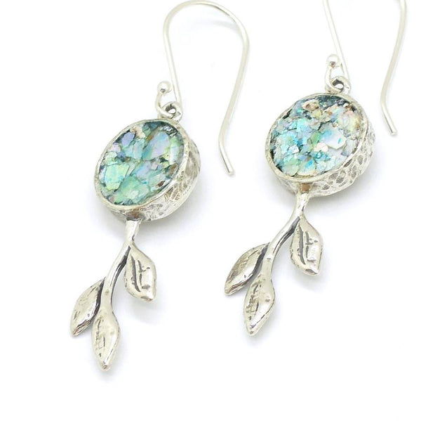 Earrings - Tree Branch Sterling Silver And Roman Glass Earrings