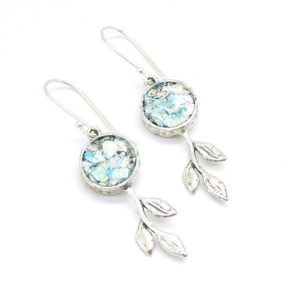 Earrings - Tree Branch Sterling Silver And Roman Glass Earrings