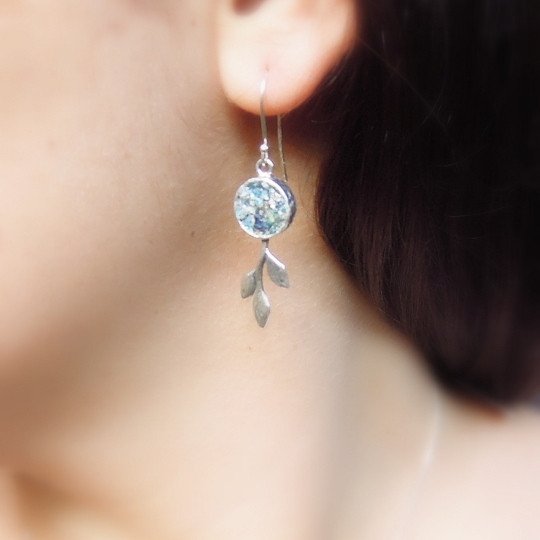 Earrings - Tree Branch Sterling Silver And Roman Glass Earrings