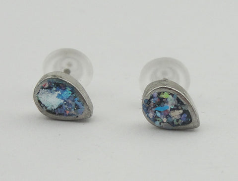 Roman glass, Oval earring, Sterling silver 925, Gift, Present, Israel jewelry, Silver, Earring (er207