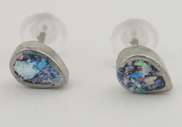 Roman glass, Oval earring, Sterling silver 925, Gift, Present, Israel jewelry, Silver, Earring (er207
