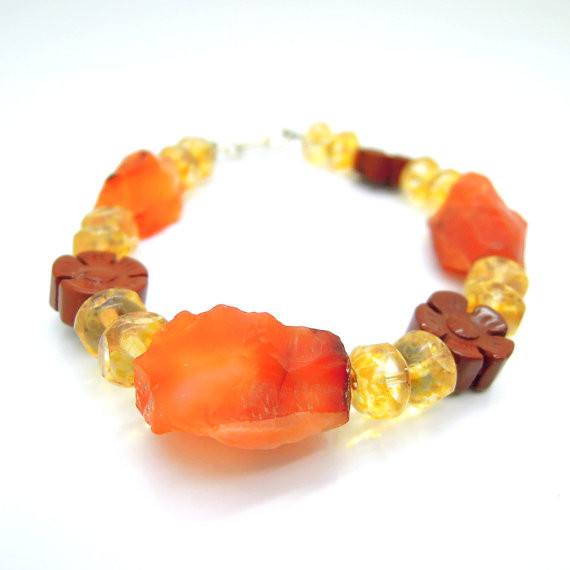 Gemstone Bead Necklace - Jasper, Glass Beads And Carneol Gemstone Bead Bracelet