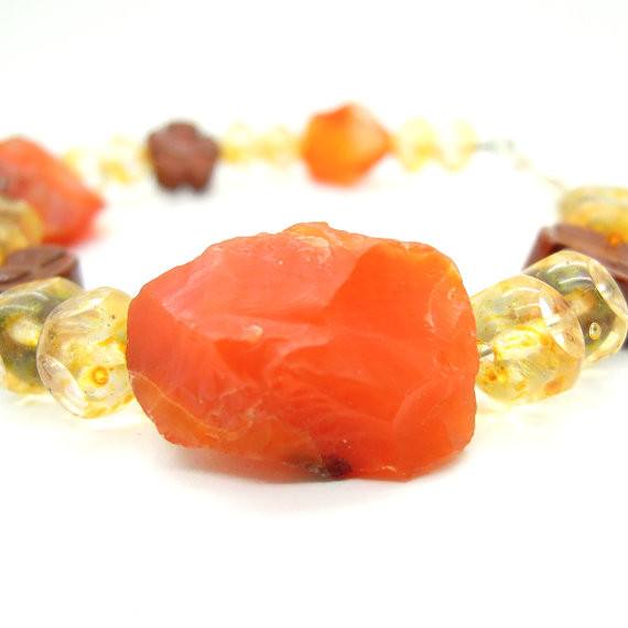 Gemstone Bead Necklace - Jasper, Glass Beads And Carneol Gemstone Bead Bracelet