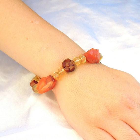 Gemstone Bead Necklace - Jasper, Glass Beads And Carneol Gemstone Bead Bracelet