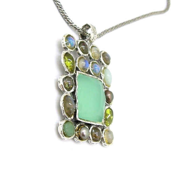 Necklace - Amazing Large Gemstone Necklace Set In Sterling Silver