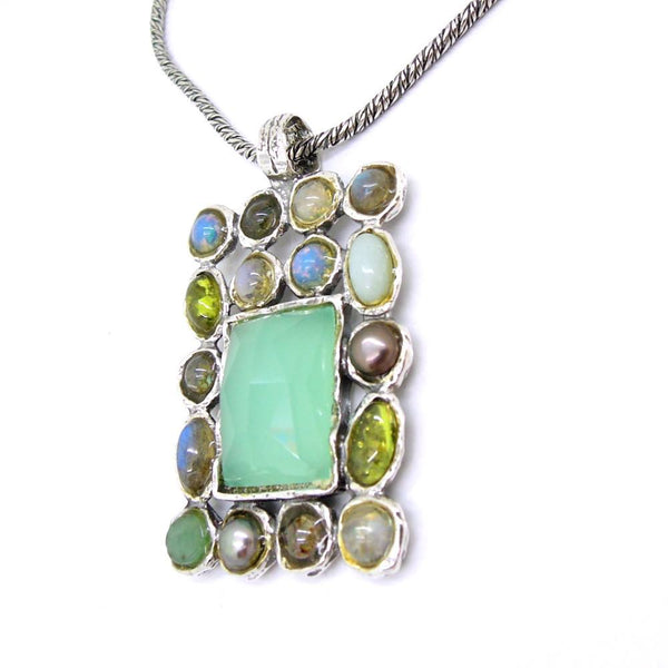 Necklace - Amazing Large Gemstone Necklace Set In Sterling Silver