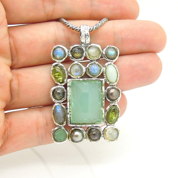 Necklace - Amazing Large Gemstone Necklace Set In Sterling Silver