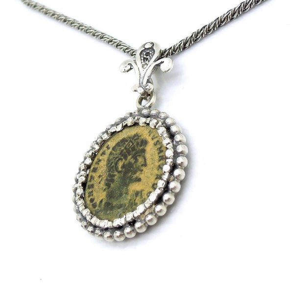 Necklace - Authentic Ancient Late Roman Coin Pendant Set In Silver