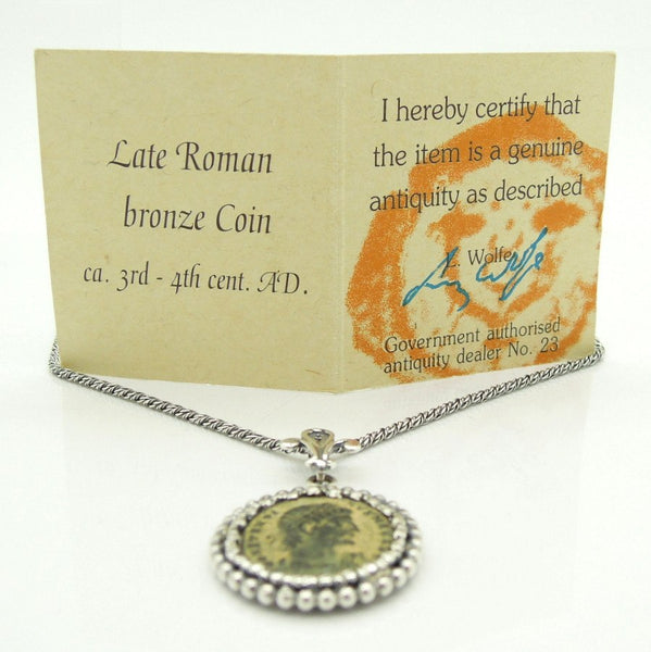 Necklace - Authentic Ancient Late Roman Coin Pendant Set In Silver