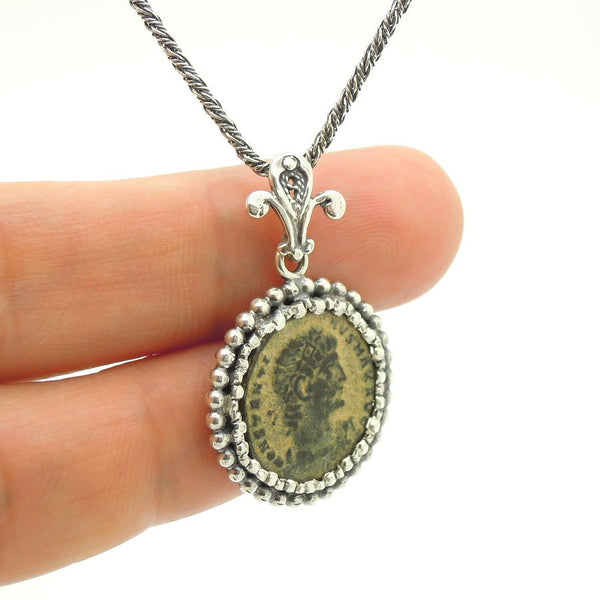 Necklace - Authentic Ancient Late Roman Coin Pendant Set In Silver