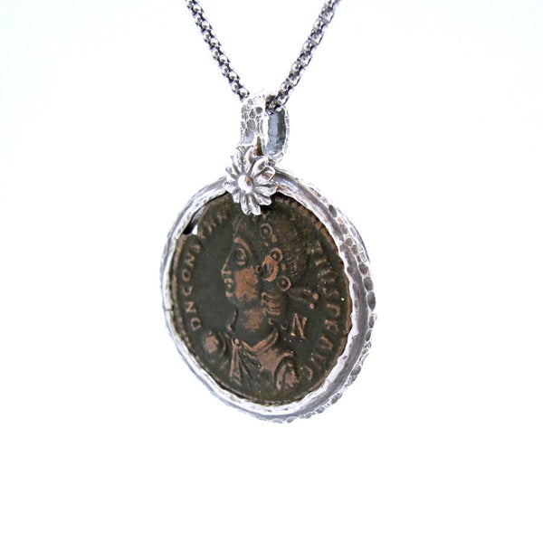 Necklace - Authentic Ancient Late Roman Coin Set In 925 Sterling Silver Pendant