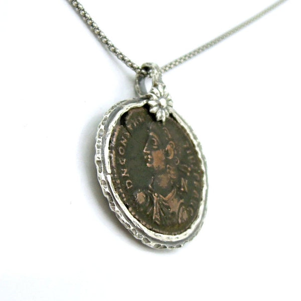 Necklace - Authentic Ancient Late Roman Coin Set In 925 Sterling Silver Pendant
