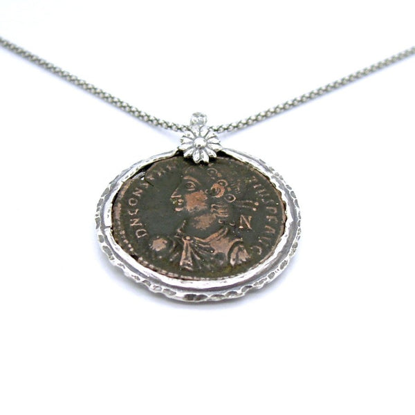 Necklace - Authentic Ancient Late Roman Coin Set In 925 Sterling Silver Pendant