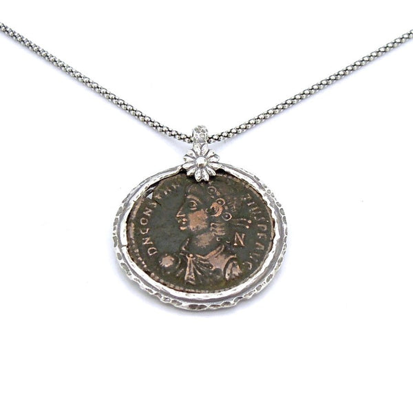 Necklace - Authentic Ancient Late Roman Coin Set In 925 Sterling Silver Pendant
