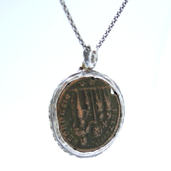 Necklace - Authentic Ancient Late Roman Coin Set In 925 Sterling Silver Pendant