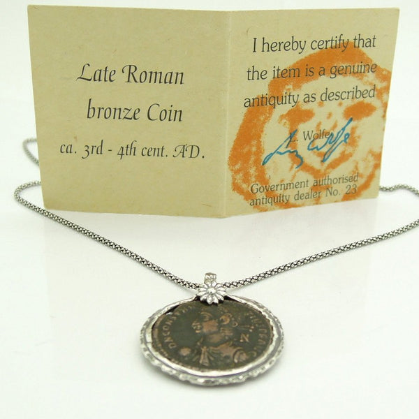 Necklace - Authentic Ancient Late Roman Coin Set In 925 Sterling Silver Pendant
