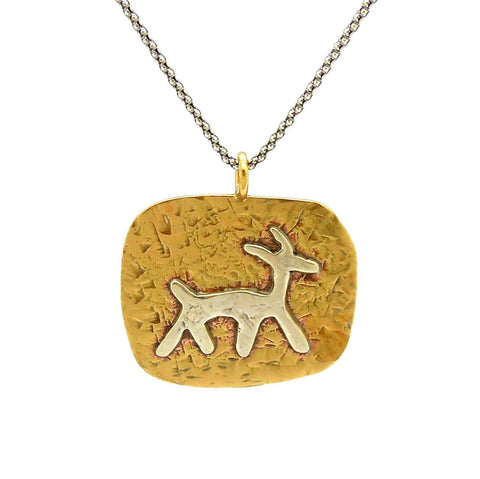 Necklace - Brass Pendant Necklace With A Silver Animal Figure