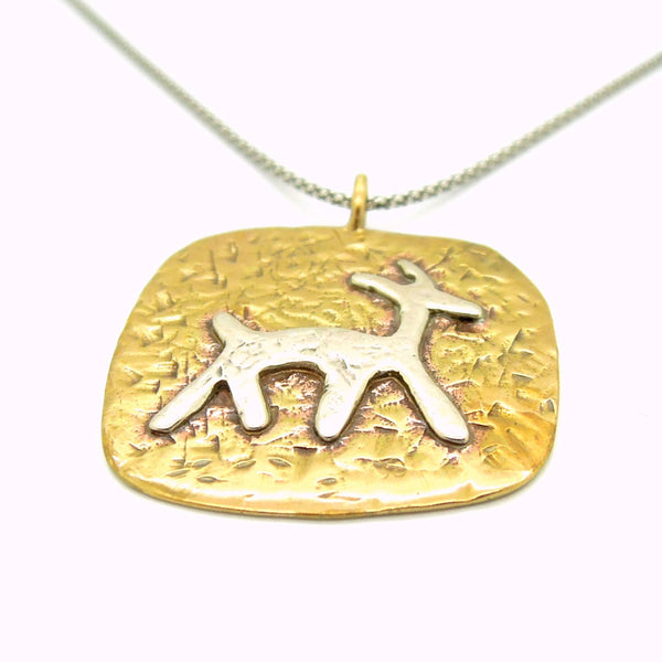 Necklace - Brass Pendant Necklace With A Silver Animal Figure
