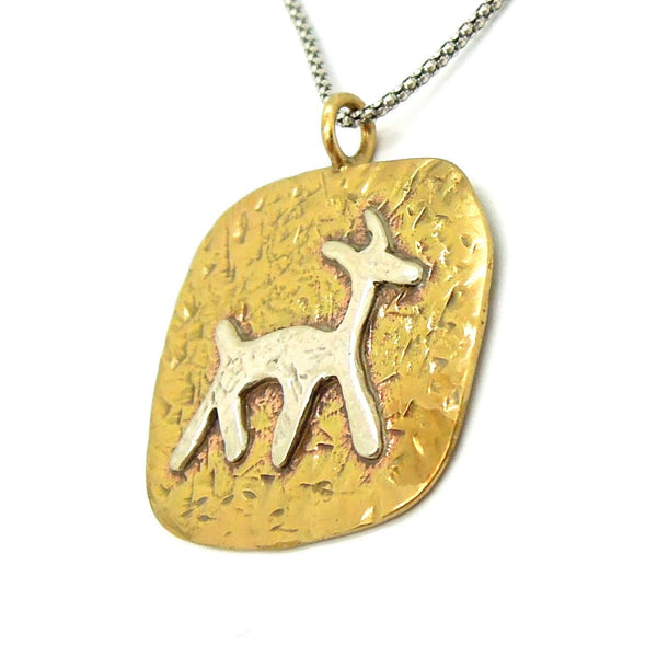 Necklace - Brass Pendant Necklace With A Silver Animal Figure