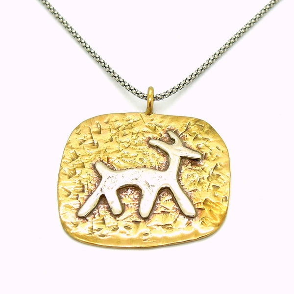 Necklace - Brass Pendant Necklace With A Silver Animal Figure