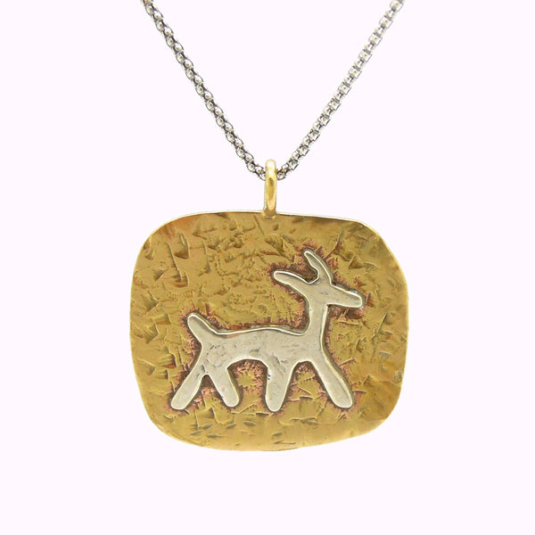 Necklace - Brass Pendant Necklace With A Silver Animal Figure