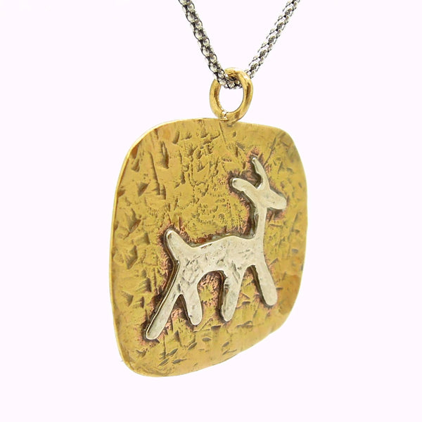 Necklace - Brass Pendant Necklace With A Silver Animal Figure