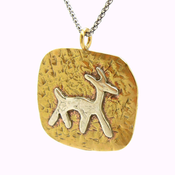 Necklace - Brass Pendant Necklace With A Silver Animal Figure