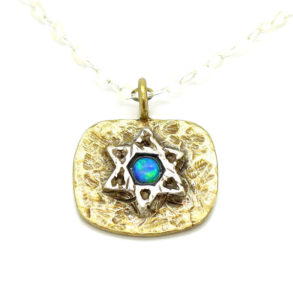 Necklace - Brass Pendant Necklace With Star Of David And Opal