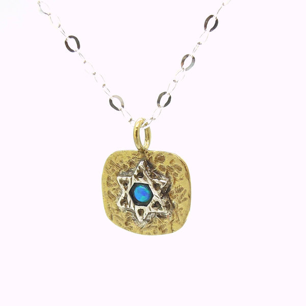Necklace - Brass Pendant Necklace With Star Of David And Opal