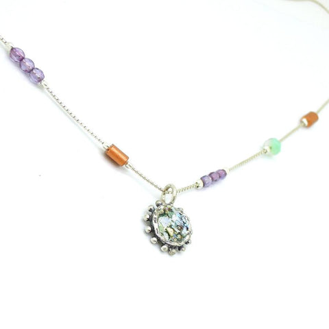 Necklace - Crystal Necklace With A Silver Pendant Set With Roman Glass