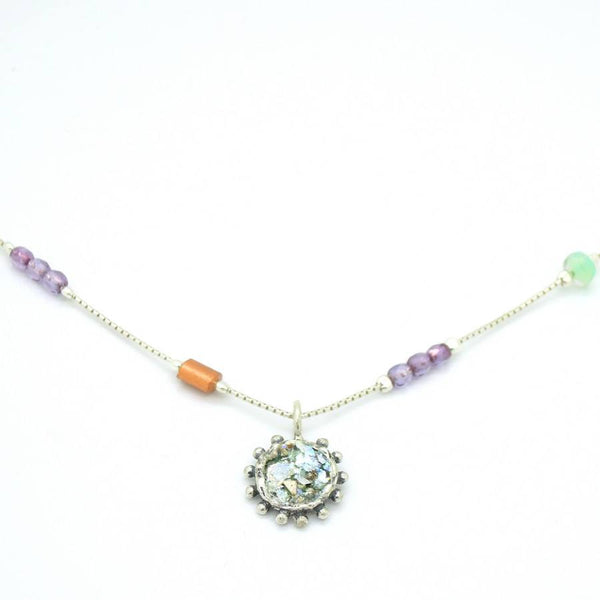 Necklace - Crystal Necklace With A Silver Pendant Set With Roman Glass