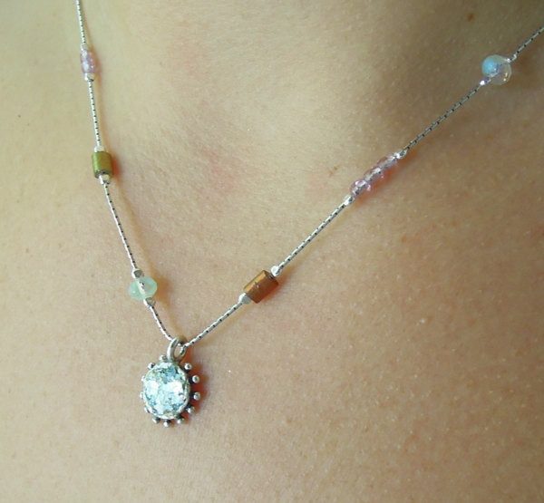 Necklace - Crystal Necklace With A Silver Pendant Set With Roman Glass