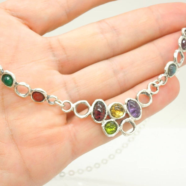 Necklace - Dazzling Gemstone Necklace Set In Sterling Silver