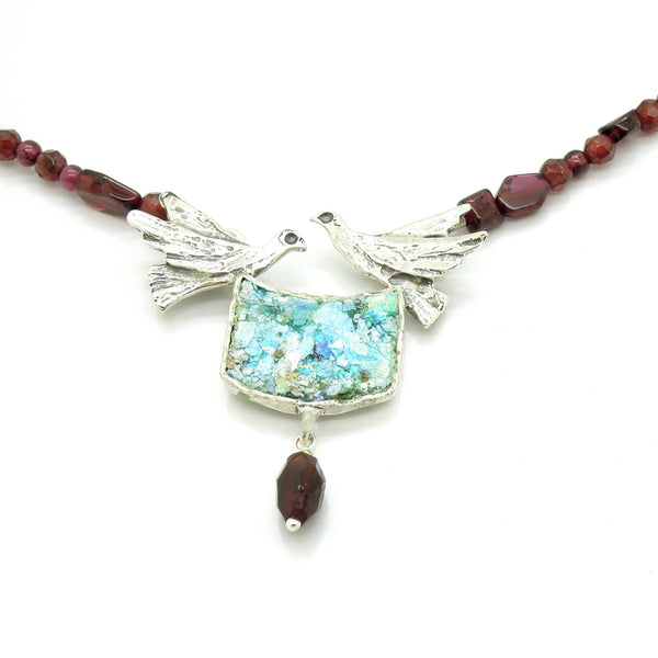 Necklace - Dove Necklace With Garnet Eads And Roman Glass