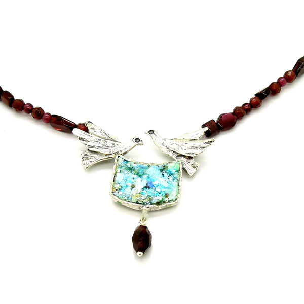 Necklace - Dove Necklace With Garnet Eads And Roman Glass