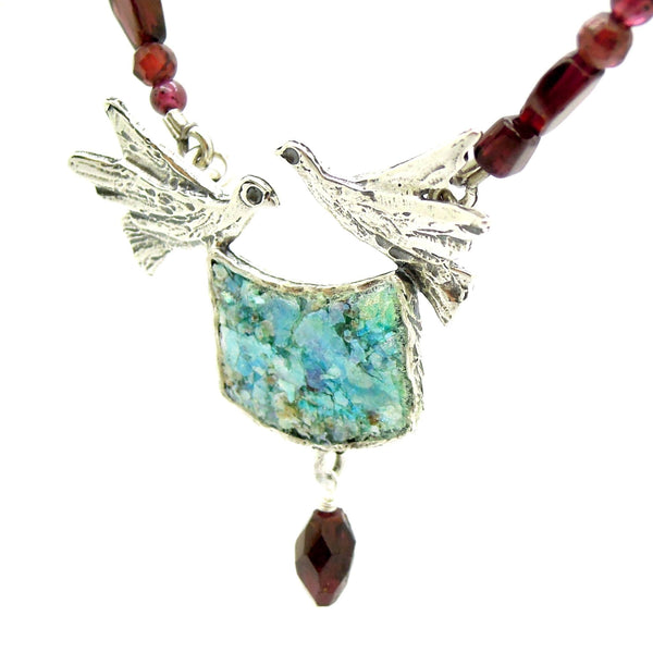 Necklace - Dove Necklace With Garnet Eads And Roman Glass