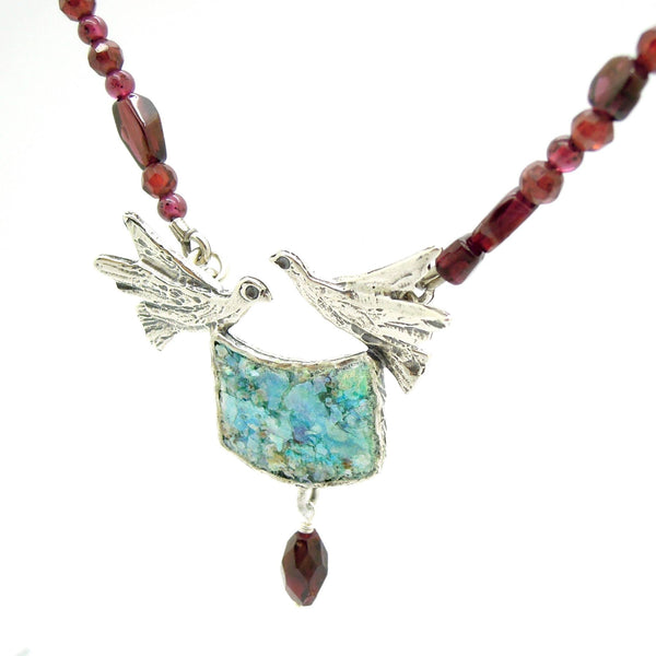 Necklace - Dove Necklace With Garnet Eads And Roman Glass