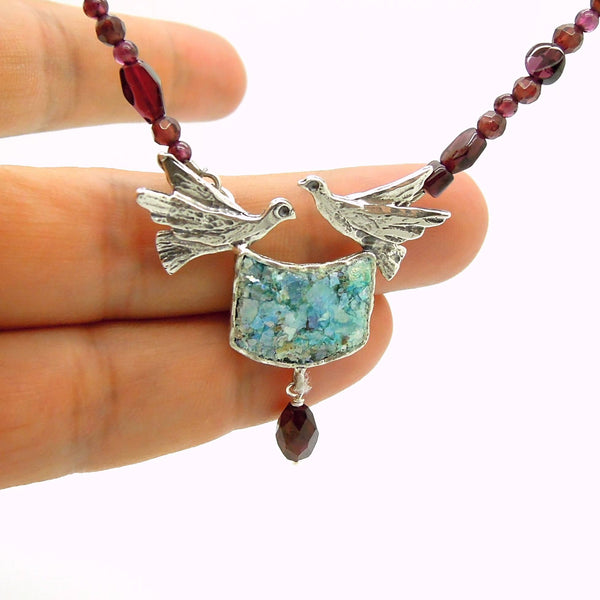 Necklace - Dove Necklace With Garnet Eads And Roman Glass