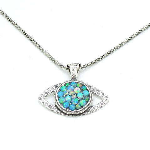 Necklace - Eye Shaped Sterling Silver Pendant With Mosaic Opal