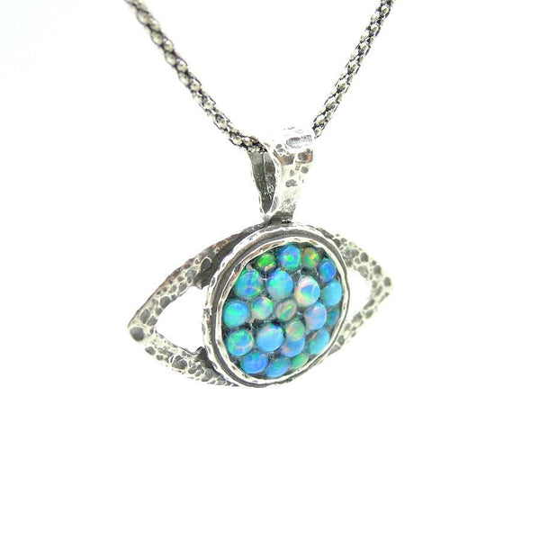 Necklace - Eye Shaped Sterling Silver Pendant With Mosaic Opal