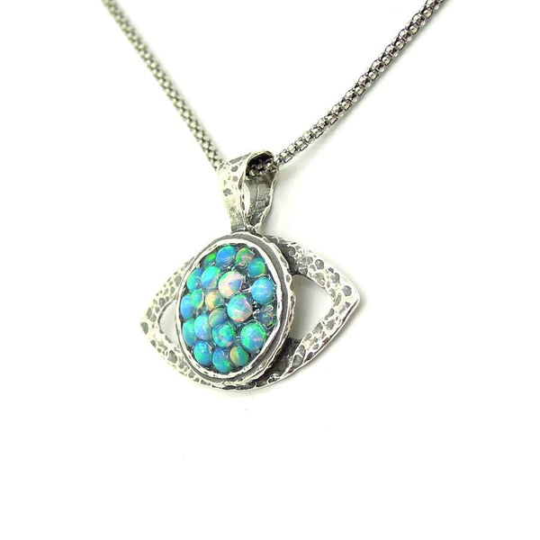 Necklace - Eye Shaped Sterling Silver Pendant With Mosaic Opal