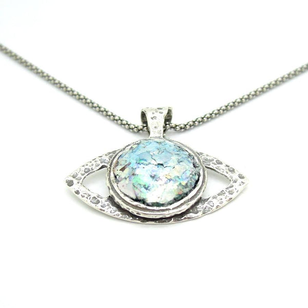 Necklace - Eye Shaped Sterling Silver Pendant With Mosaic Opal