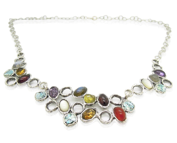 Necklace - Large & Unique Gemstone Necklace With Roman Glass Set In Silver