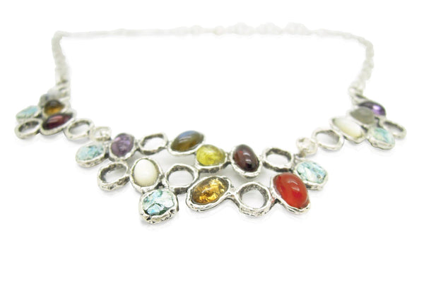 Necklace - Large & Unique Gemstone Necklace With Roman Glass Set In Silver